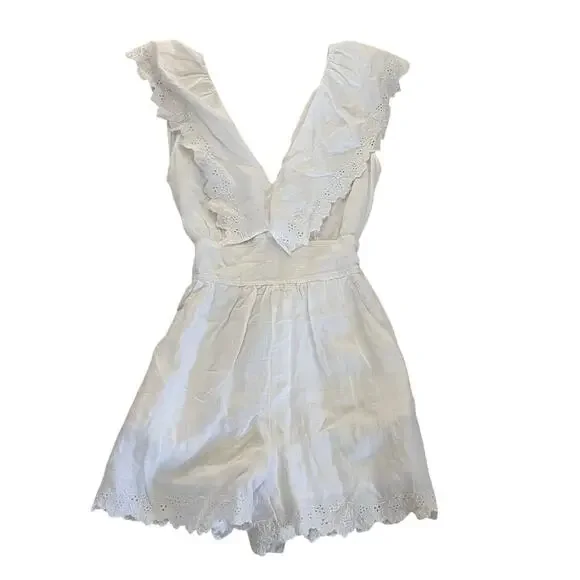 NEW La Vie Rebecca Taylor White Linen Short‎ Playsuit Romper